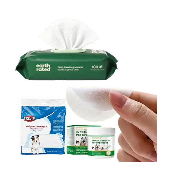 Toallitas húmedas para perros Earth Rated, discos limpiadores hipoalergénicos para ojos y empapadores Trixie para cachorros.