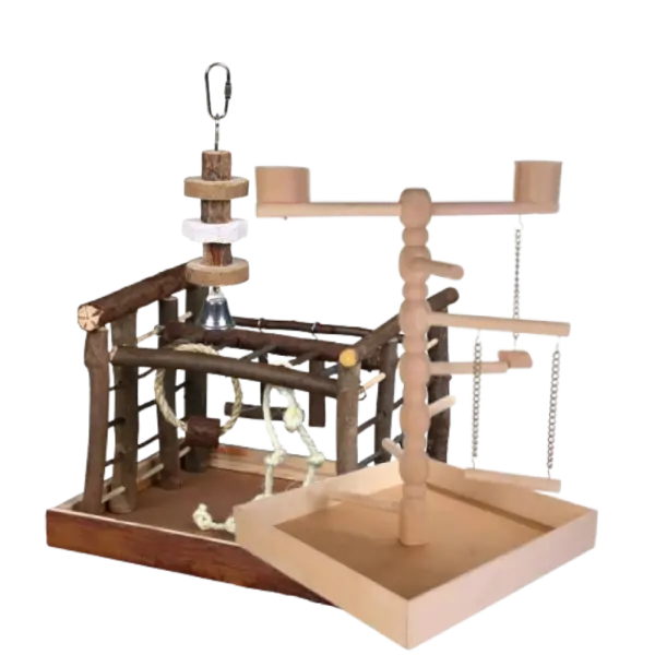Juguetes y accesorios para aves hechos de madera con columpios, escaleras y perchas para periquitos, agapornis y otras aves domésticas.