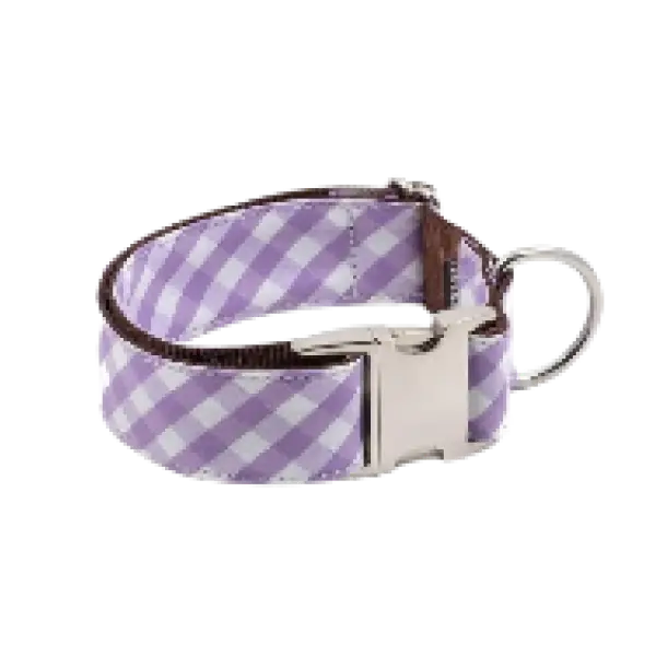 Arnéses collares y correas Brott para perro Collar para perro Brott, accesorio con diseño de cuadros lila, resistente y cómodo para perros.