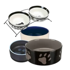Comederos y bebederos de cerámica para perros – platos resistentes y decorativos para servir comida y agua con estilo.