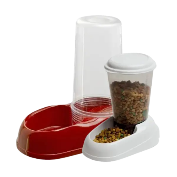 Comedores y Bebederos de Tolvas para perro (1) Comederos y bebederos de tolva para perros – dispensadores automáticos de croquetas y agua para alimentación constante.
