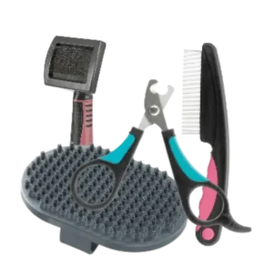 Cepillos, peine y cortaúñas para gato. Kit de cosmética y peluquería para gatos, accesorios de grooming y aseo felino.