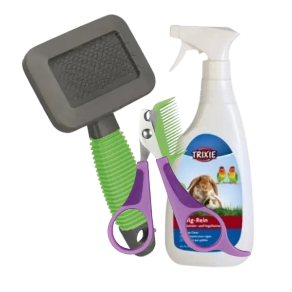 Higiene para Roedores y pequeños mamíferos Higiene para roedores y pequeños mamíferos – accesorios de limpieza como cepillo, cortaúñas y spray para el cuidado diario.