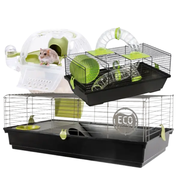 Jaulas y transportines para roedores y pequeños mamíferos – hábitats seguros y transportadoras prácticas para hámsters, conejos y cobayas.