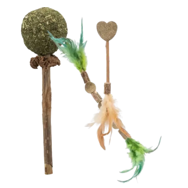 Juguetes para gato con catnip y matatabi – palitos masticables y juguetes naturales para estimular a gatos.