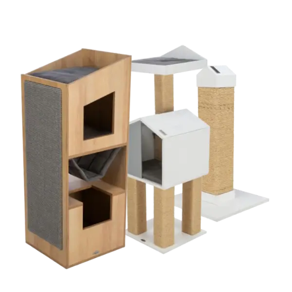 Rascadores para gato, torres y muebles con postes para que los gatos afilen sus uñas.