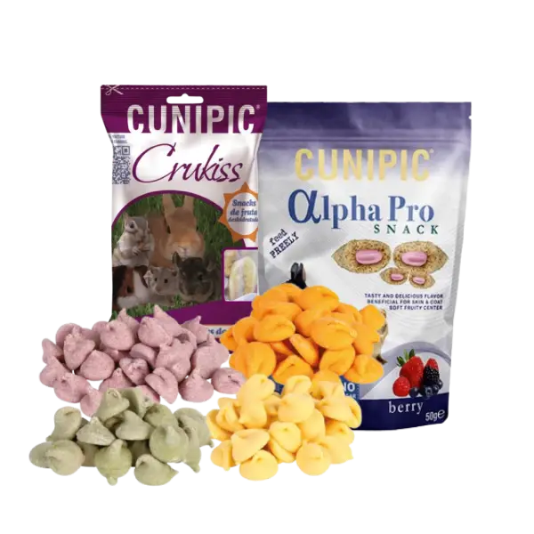 Snacks y complementos para roedores y pequeños mamíferos – premios sabrosos y suplementos para conejos, hámsters y cobayas.