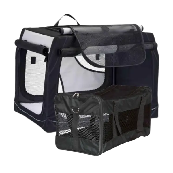 Transportines y jaulas de tela para perros – opciones suaves y plegables para transportar a tu perro con comodidad y ventilación.