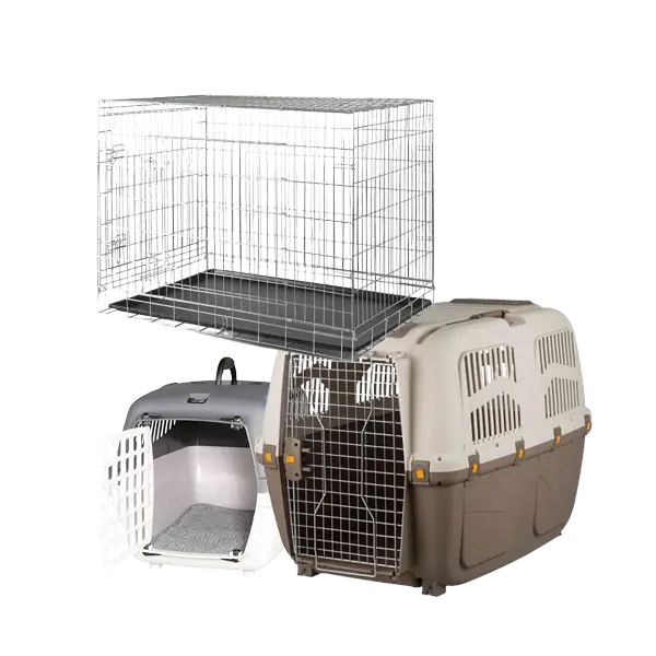 Transportines y jaulas de viaje para perros – cajas rígidas y jaulas plegables para transportar perros con seguridad y confort.