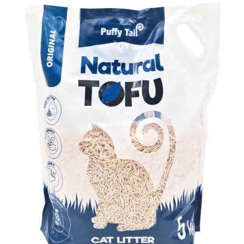 pack frontal del producto Puffy Tail Arena De Tofu Té Verde 1.5mm Gato