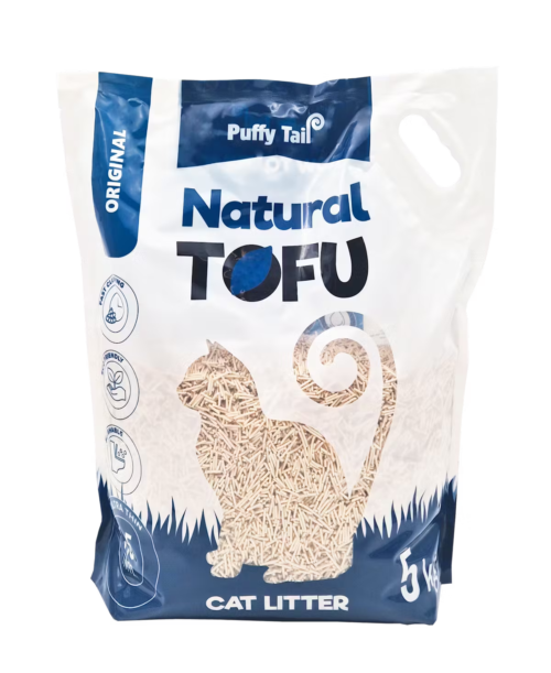 pack frontal del producto Puffy Tail Arena De Tofu Té Verde 1.5mm Gato