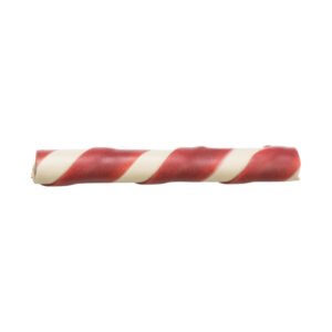snack masticable en espiral rojo y blanco para perro