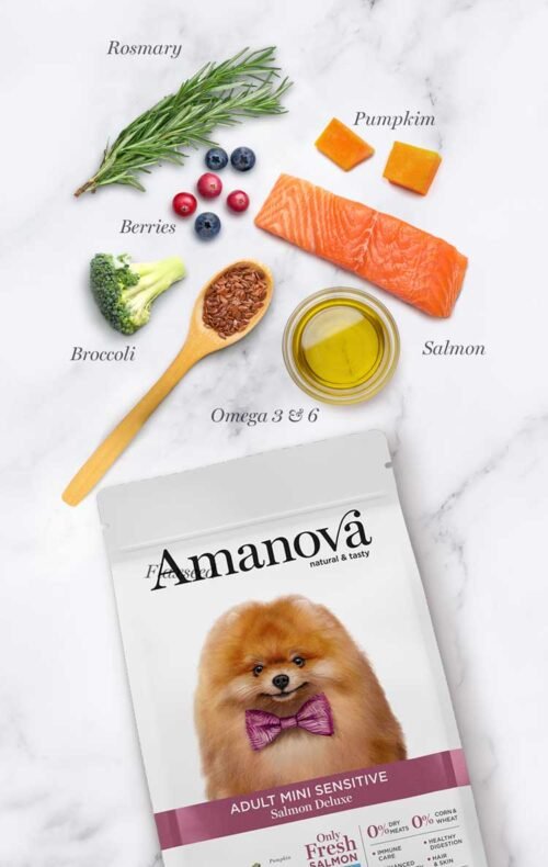 ingredientes principales pienso Amanova Adult Mini Sensitive Salmon Deluxe