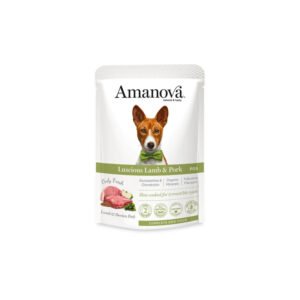 Pack frontal del producto Amanova Luscious Lamb & Pork comida húmeda cordero y cerdo