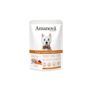 Pack frontal del producto Amanova Puppy Exquisite Chicken alimento húmedo para cachorro