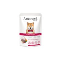 Pack frontal del producto Amanova Turkey Delight comida húmeda con pollo fresco