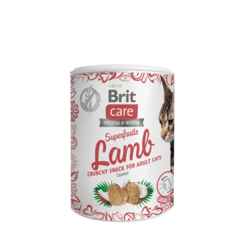 pack frontal del snack Brit Care Cat Snack Superfruits Lamb 100g