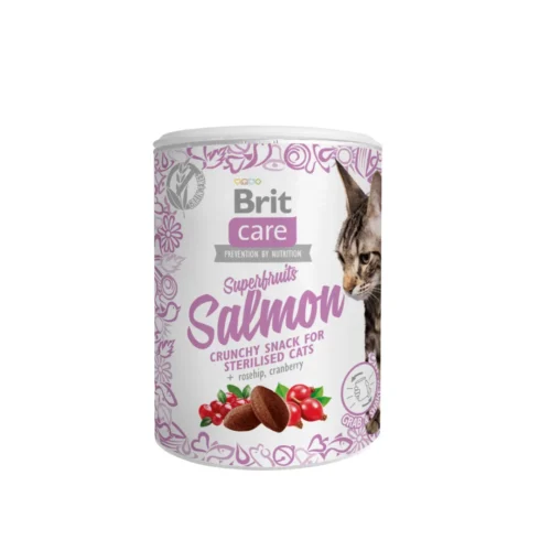 pack frontal del snack Brit Care Cat Snack Superfruits Salmón 100g