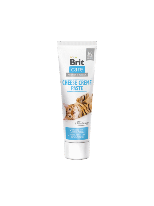 envase de Brit Care Cat Functional Paste Cheese Creme Con Prebióticos
