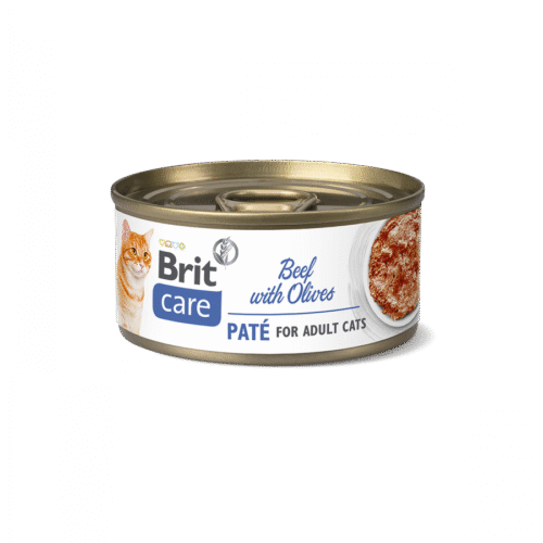 Lata frontal del producto Brit Care Cat Paté de Ternera con Aceitunas
