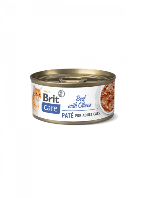 brit-care-cat-pate-gato-adulto-pate Lata frontal del producto Brit Care Cat Paté de Ternera con Aceitunas