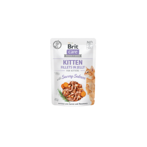Sobre frontal del producto Brit Care Cat Pouch Kitten Salmón en Gelatina