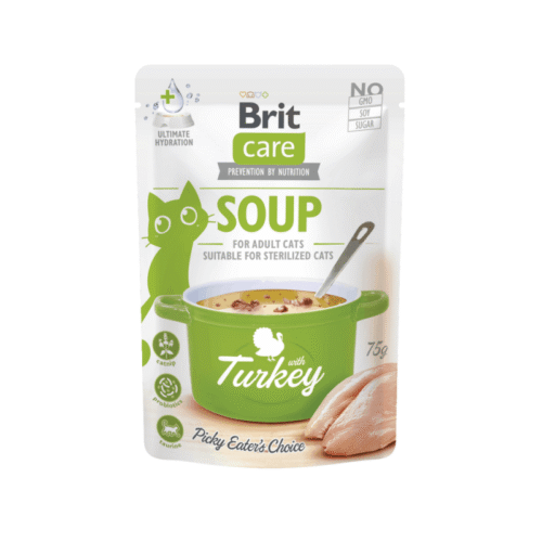Sobre frontal del producto Brit Care Cat Sopa Con Pavo