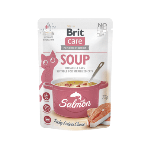 Sobre frontal del producto Brit Care Cat Sopa Con Salmón