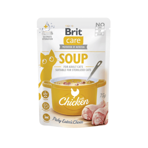 Sobre frontal del producto Brit Care Cat Sopa Con Pollo