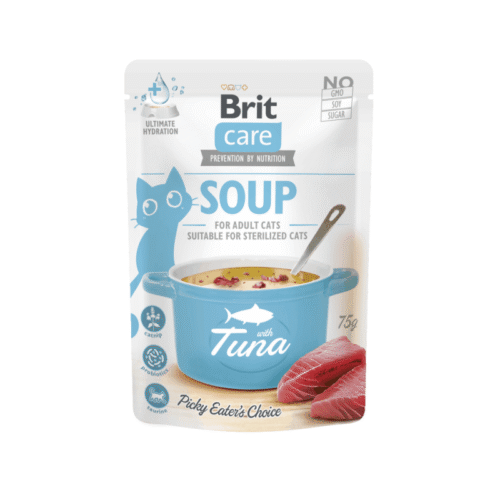 Sobre frontal del producto Brit Care Cat Sopa Con Atún