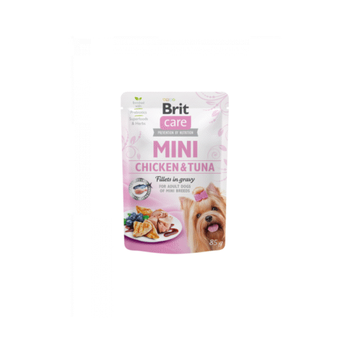 pack frontal del producto Brit Care Mini Fillets In Gravy Pollo Y Atún