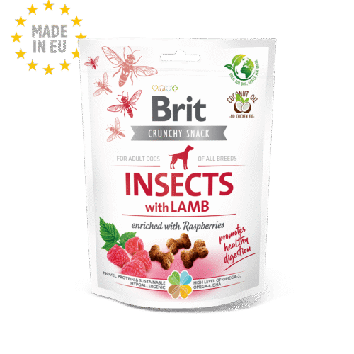 snack brit care crunchy cracker insectos con cordero y frambuesa