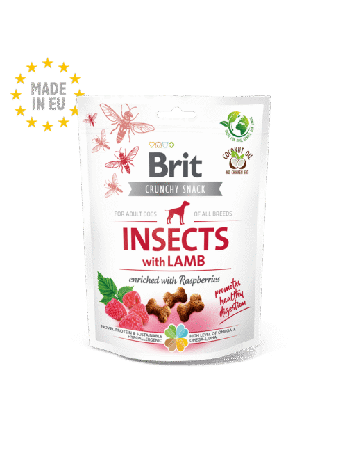 snack brit care crunchy cracker insectos con cordero y frambuesa