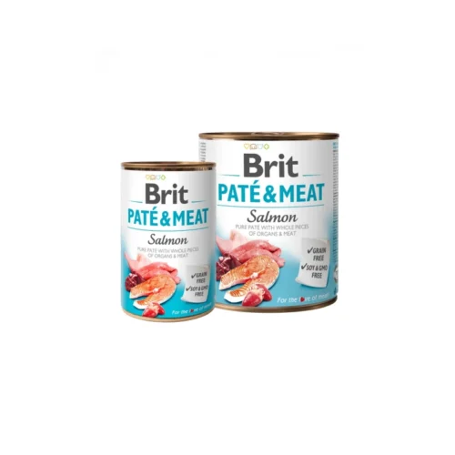 latas de Brit Paté & Meat Salmón y Pollo