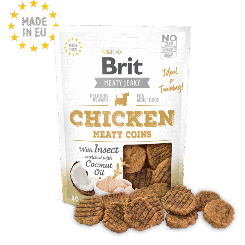pack frontal Brit Care Meat Jerky Snack Meaty Coins Con Insecto