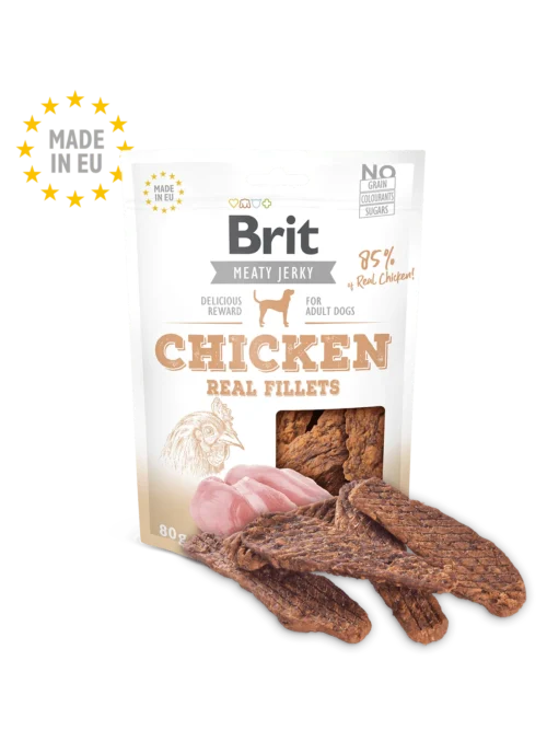 pack frontal Brit Care Jerky Snack Filetes De Pollo