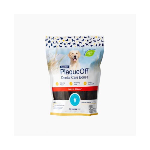 Bolsa de Fidelis Bones Bacon Salud Oral Perro con perro dorado en portada