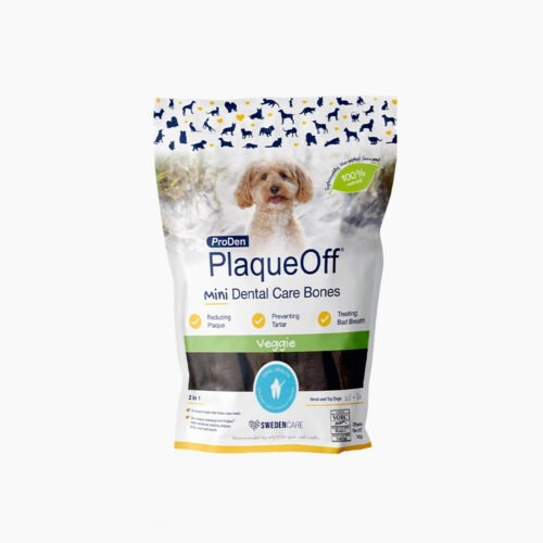 Bolsa de Fidelis Mini Bones Veggie Salud Oral Perro con perro pequeño en portada