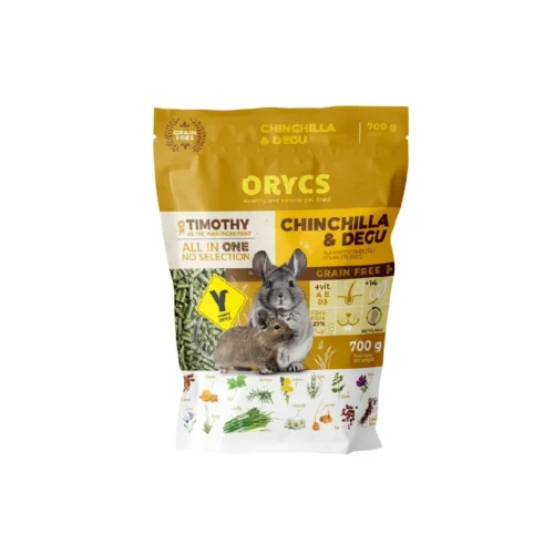 Orycs Alimento Completo Para Chinchillas Y Degús en bolsa de 700 g amarilla