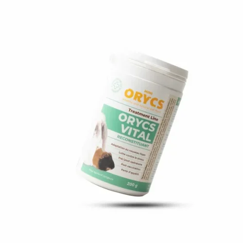 Orycs Vital Suplemento Para Conejos Y Roedores en envase de 200 g blanco
