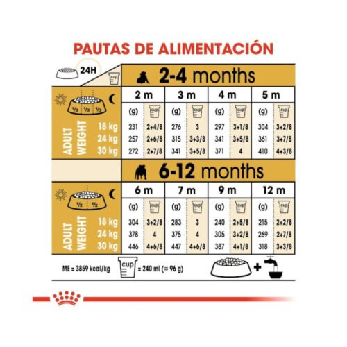 imagen con pautas de racionamiento del pienso Royal Canin Bulldog Puppy