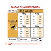 imagen con pautas de racionamiento del pienso Royal Canin Cocker Adult