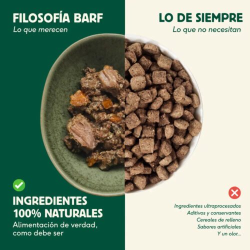 Comparativa alimentación BARF frente a comida ultraprocesada
