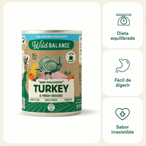 Beneficios Wild Balance lata BARF pavo para perros
