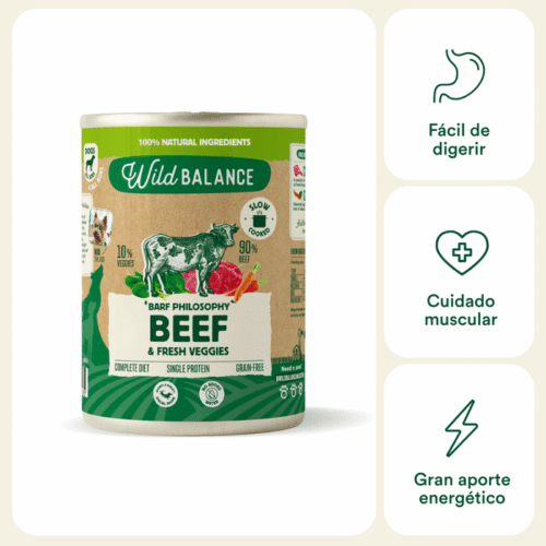 Beneficios Wild Balance lata BARF ternera con verduras para perros
