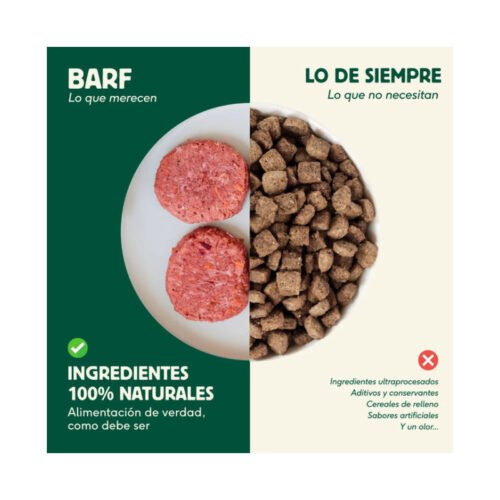 Comparativa comida natural BARF vs pienso ultraprocesado