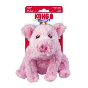 Detalle del empaque del peluche para perros KONG Comfort Kiddos Pig Sm