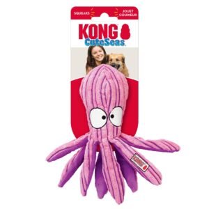 Juguete para perro KONG CuteSeas Octopus Small en su empaque original de color rojo y blanco