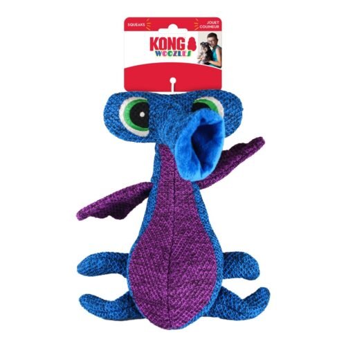 Empaque oficial del juguete para perros KONG Woozles Blue Md con sonido