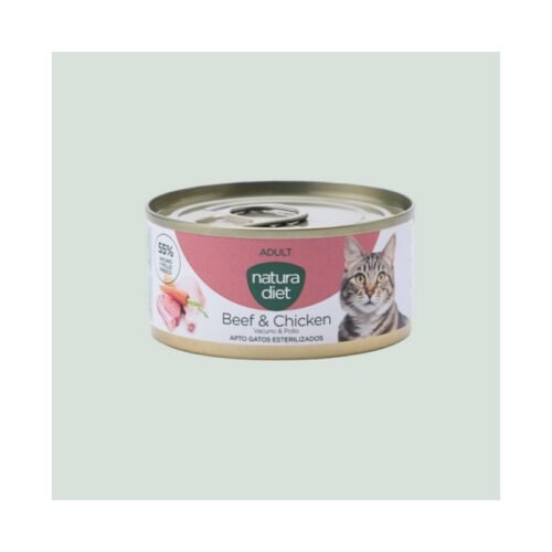 Lata de comida húmeda Natura Diet Adult Beef & Chicken para gatos